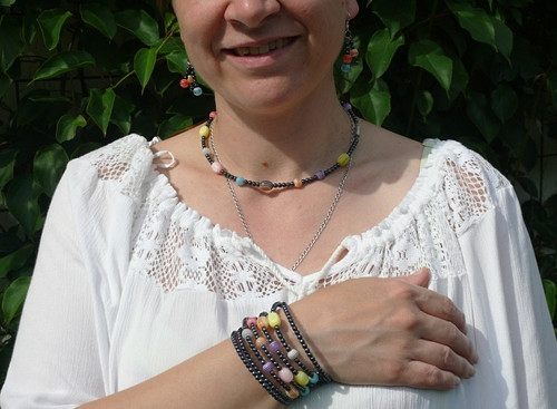 Náušnice - pruhované korálky+mini korálky — foto 6
