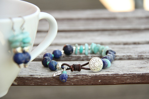 Bohemian náramok lapis lazuli/amazonit — foto 2