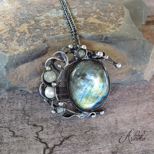 Mysterious Moon - labradorit, perla, serpentinit — foto 3