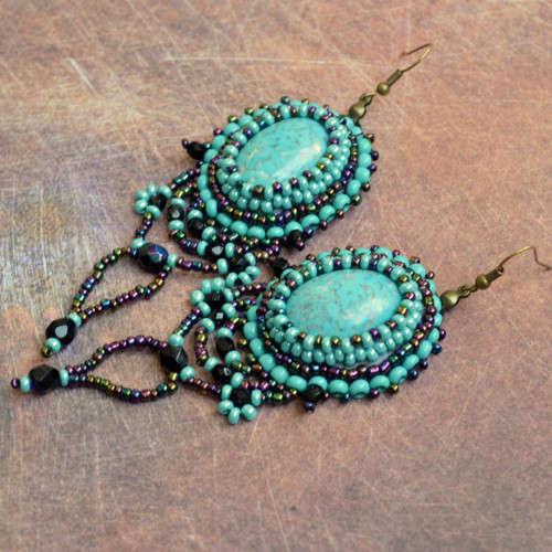 Purple&Turquoise - vyšívané náušnice — foto 2