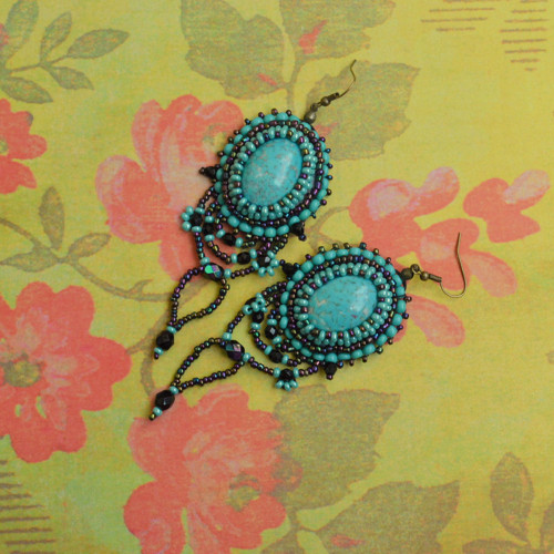 Purple&Turquoise - vyšívané náušnice — foto 4