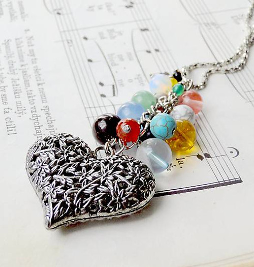 Multi-gemstone & Heart / Čakrový náhrdelník — foto 2