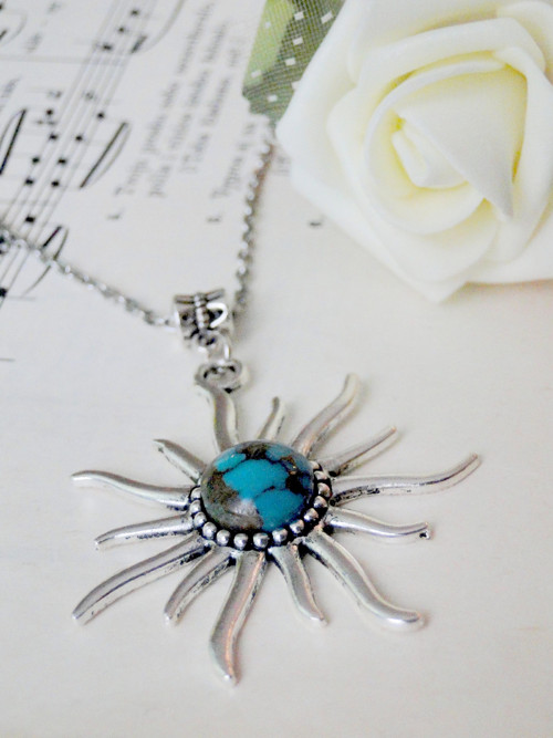 Turquoise & Sun in Silver / Náhrdelník s tyrkysem — foto 3