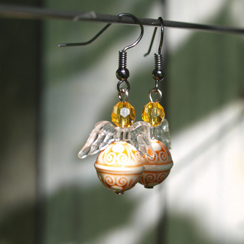 Náušnice - ornament oranžový anděl — foto 2
