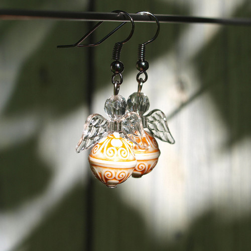 Náušnice - ornament oranžový anděl — foto 2