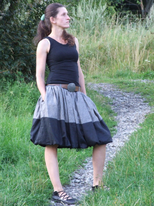 Lněná balonová sukně černošedá — foto 2