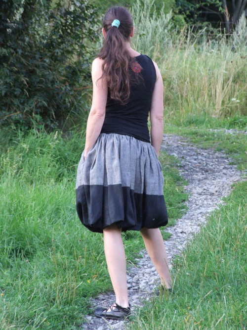 Lněná balonová sukně černošedá — foto 4