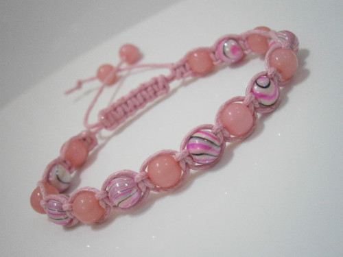 Růžový náramek (macramé/shamballa) — foto 5