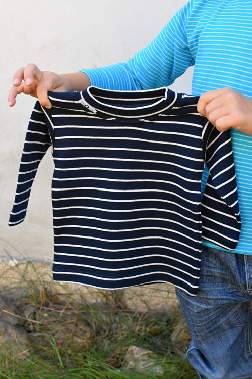 Dětské modré pruhované tričko 3-6 M — foto 2