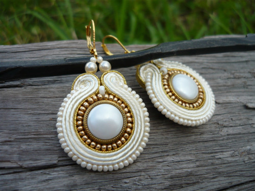 Soutache náušnice Ivory and Gold — foto 2