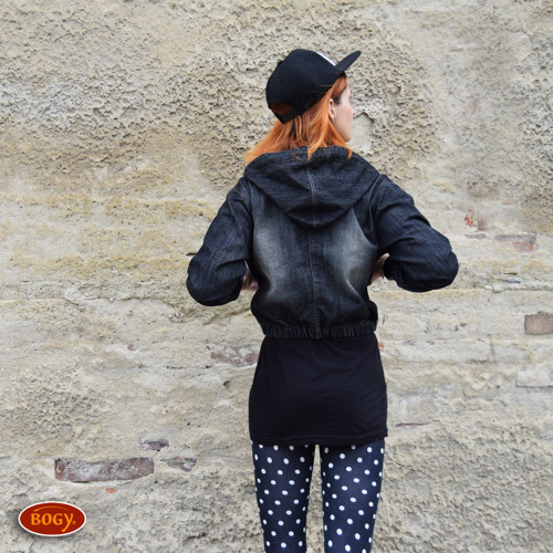 Riflová bunda do pasu, s kapucí na zip — foto 6