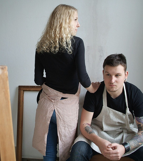 BASIC růžový proužek - dámská zástěra len — foto 2