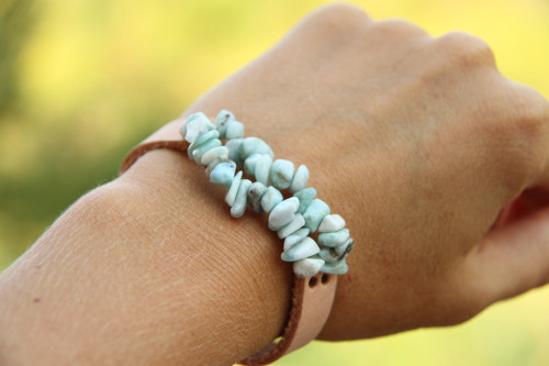 Kožený cuff náramok larimar — foto 2