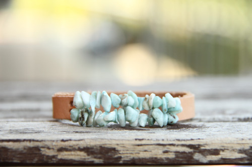 Kožený cuff náramok larimar — foto 4