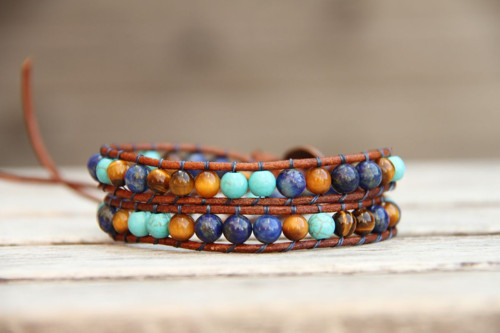 Pánsky kožený wrap náramok lapis lazuli — foto 3