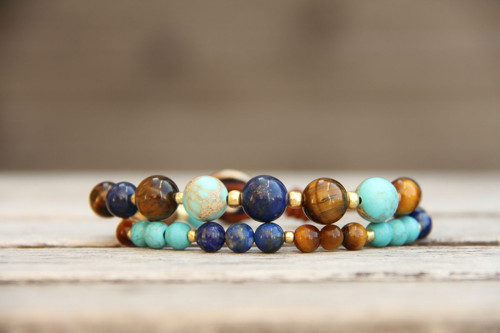Bohemian dvojradový náramok lapis lazuli — foto 2