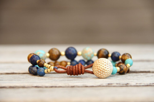 Bohemian dvojradový náramok lapis lazuli — foto 3