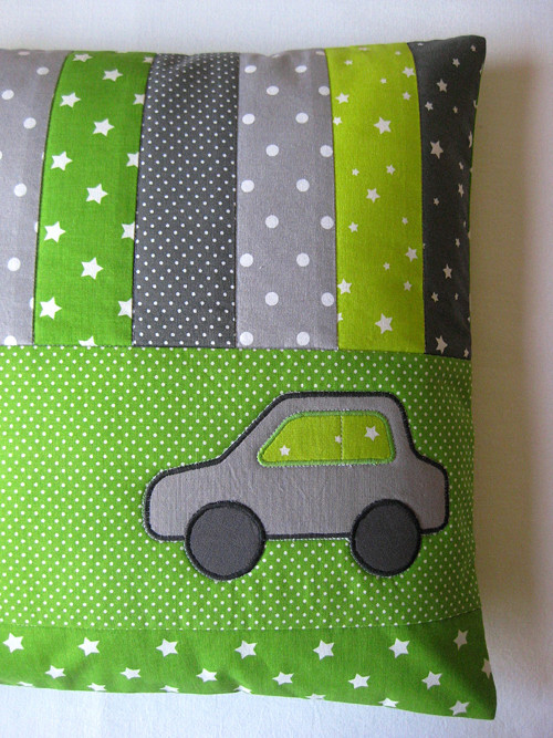 PATCHWORK polštář s autem - zelený — foto 4