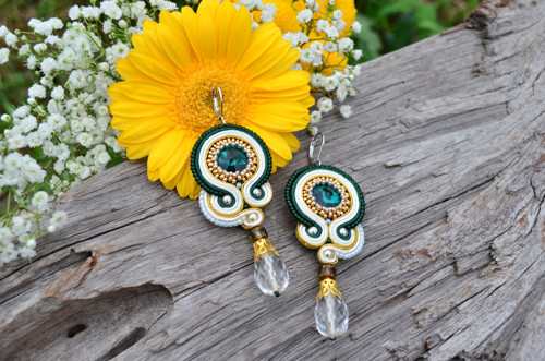 Soutache náušnice Elisabeth... smaragdové — foto 3