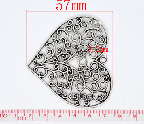 Srdce MAXI/ ant.stříbro/ 64x57mm/ 1ks — foto 2