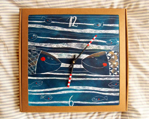 Keramické hodiny 33x33cm - Rybí II — foto 2