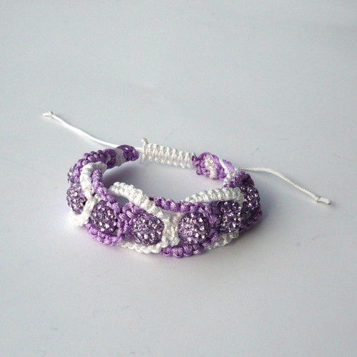 Fialovo bílý Shamballa náramek — foto 5