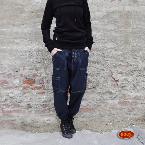 Unisex tmavé turecké džíny s mega sedem, kapsáče — foto 5