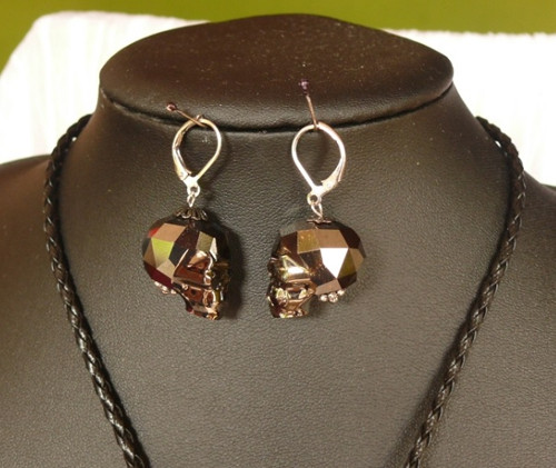 Náušnice swarovski/kameny- LEBKA-černostříbřitá — foto 2