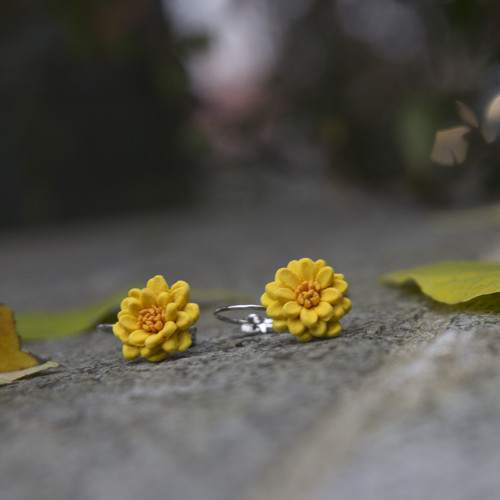 Žluté cínie - náušnice — foto 5
