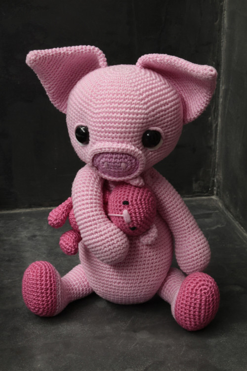 Háčkované prasátko Pinky s medvídkem - Návod — foto 5
