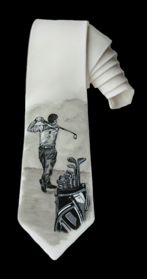 Ručně malovaná hedvábná kravata - Golf — foto 2