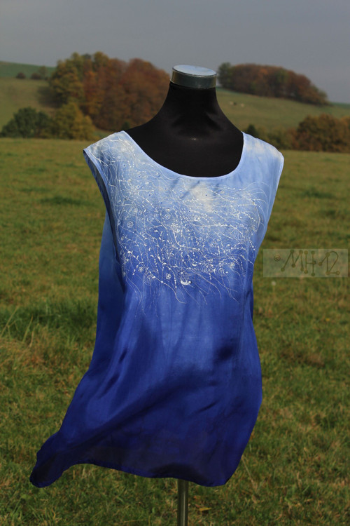Hedvábná tunika - XL - Modrý sen — foto 2