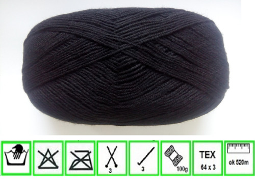 PLETACÍ HÁČKOVACÍ PŘÍZE ČERNÁ-AKRYL-klubko 100g — foto 2