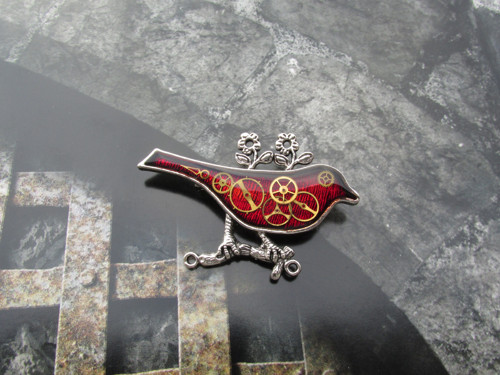 BROŽ PTAČÍ......červená,steampunk — foto 2