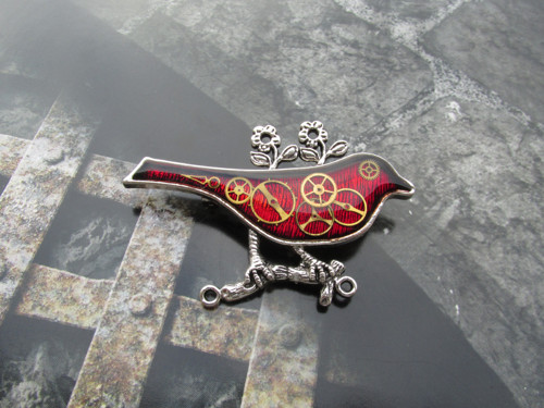 BROŽ PTAČÍ......červená,steampunk — foto 3
