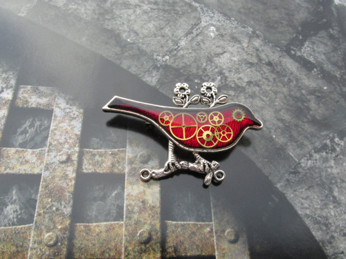 BROŽ PTAČÍ......červená,steampunk II — foto 2
