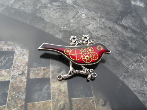 BROŽ PTAČÍ......červená,steampunk II — foto 3