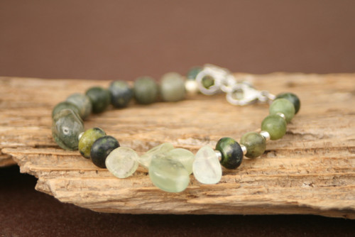 Boho náramok chrysopras, peridot, achát a kremeň — foto 3