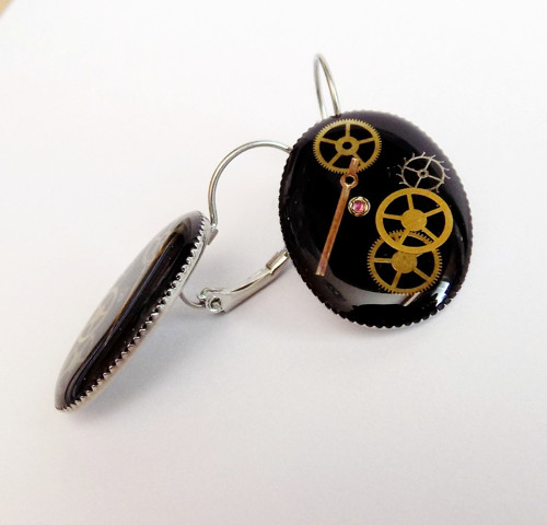 Velké černé steampunk naušnice z oceli — foto 2