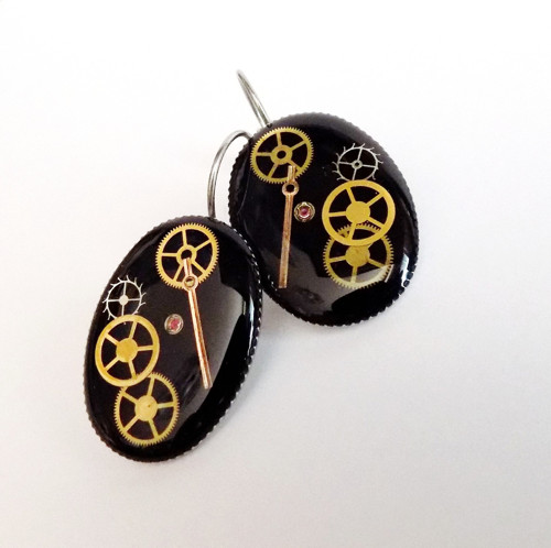 Velké černé steampunk naušnice z oceli — foto 3