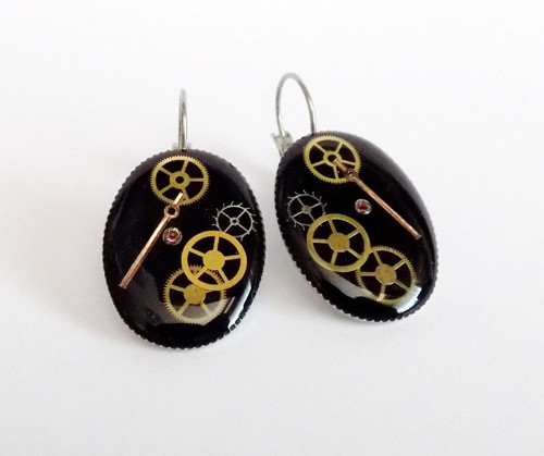 Velké černé steampunk naušnice z oceli — foto 4