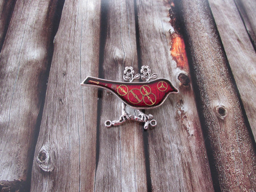 BROŽ PTAČÍ......červená,steampunk — foto 2