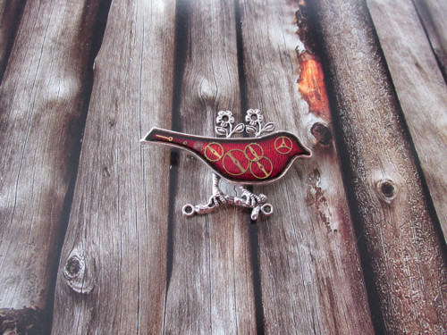 BROŽ PTAČÍ......červená,steampunk — foto 3