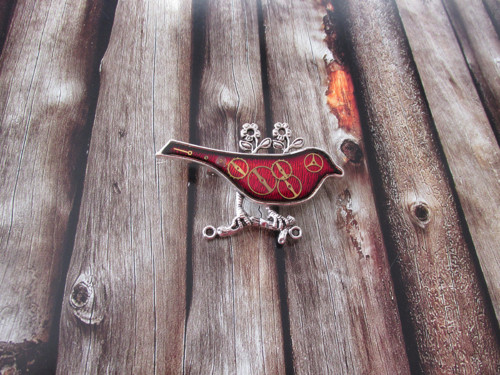 BROŽ PTAČÍ......červená,steampunk — foto 4