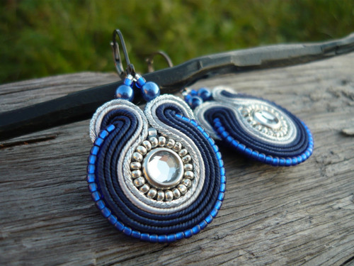 Soutache náušnice Dark blue Ice River — foto 2