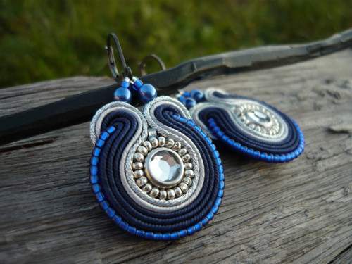 Soutache náušnice Dark blue Ice River — foto 3
