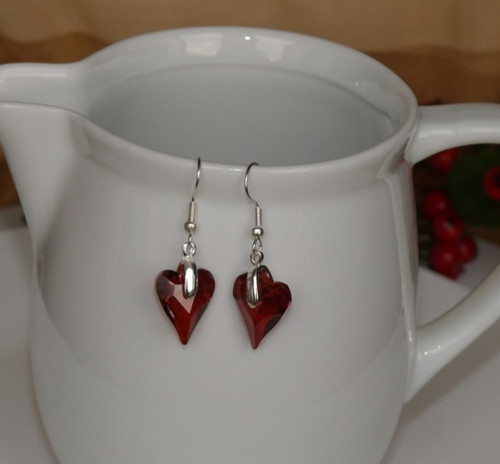 Náušnice - swarovski/kameny - srdce červené — foto 2