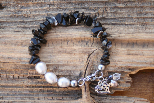 Boho náramok turmalín a riečne perly — foto 3