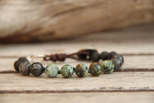 Pánsky boho náramok africký tyrkys, láva — foto 2