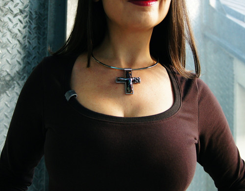 Nerezový náhrdelník ...." Pearly cross" — foto 4